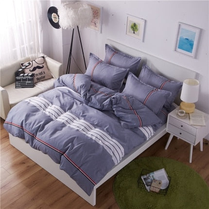 Classic bedding set 5 size grey blue flower bed linens 4pcs/set duvet cover set Pastoral bed sheet AB side duvet cover 50