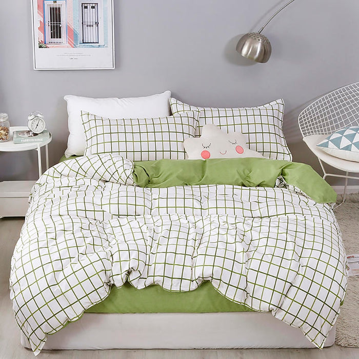 Thumbedding Grid Bedding Set Green Simple Fashionable Duvet Cover King Size Queen Full Twin Single Unique Design Bed Set