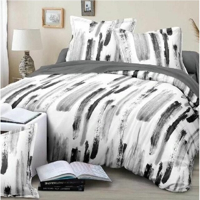 LANGRIA Soft Microfiber Bedding Sets Linen Set Black And White Printed Patterns Duvet Cover Set Pillowcase 5 Sizes