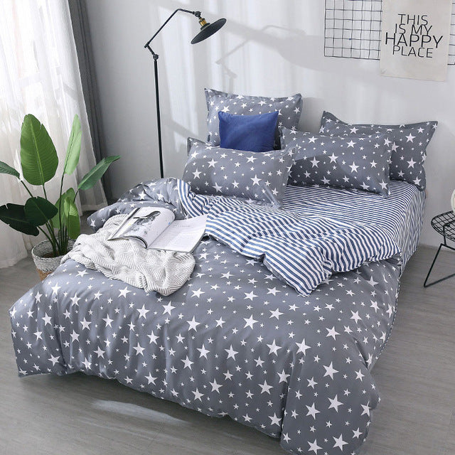 Star Stripe Geometric 4pcs Kid Bed Cover Set Cartoon Duvet Cover Adult Child Bed Sheet Pillowcases Comforter Bedding Set 61014