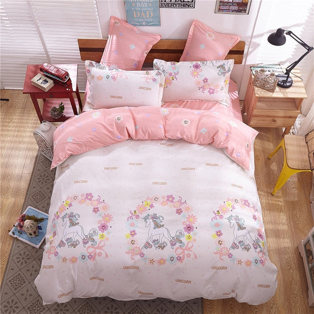 Cartoon Elephant Unicorn Girl Boy Duvet Bed Pillowcase Comforter Bedding Set