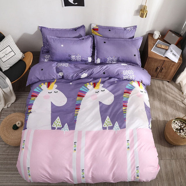 Cartoon Elephant Unicorn Girl Boy Duvet Bed Pillowcase Comforter Bedding Set