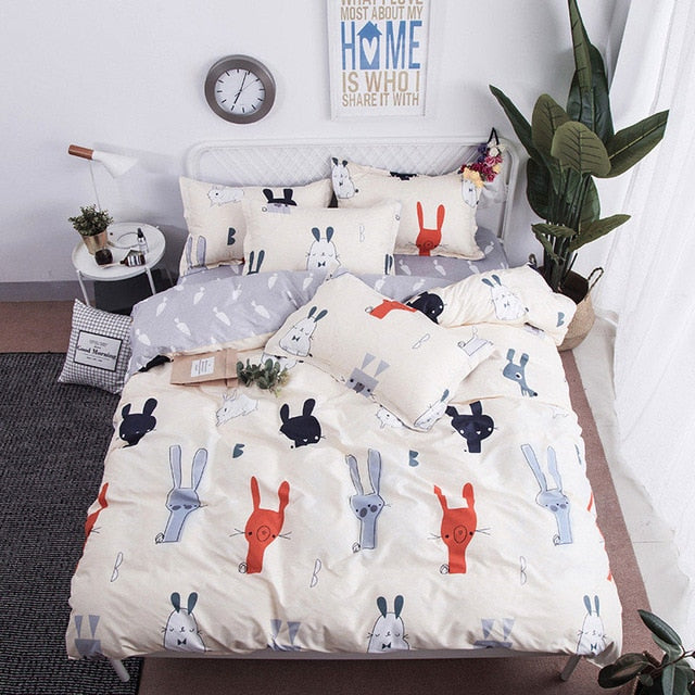 Cartoon Elephant Unicorn Girl Boy Duvet Bed Pillowcase Comforter Bedding Set