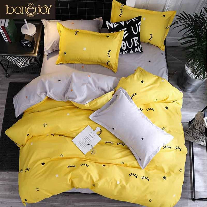 Bonenjoy Bed Sheet Set 100% Cotton 40s Single/Queen/King Size Quilt Cover  Set With