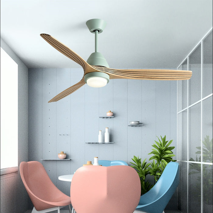 Nordic Creative Led Ceiling Fan Light Modern Three Color Change Living Room Restaurant Cafe Wooden Fan Lamp With Remote Control