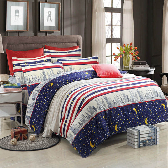 Classic bedding set 4 size grey blue flower bed linens 4pcs/set duvet cover set Pastoral bed sheet AB side duvet cover 5