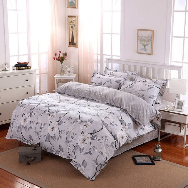 Classic bedding set 4 size grey blue flower bed linens 4pcs/set duvet cover set Pastoral bed sheet AB side duvet cover 5