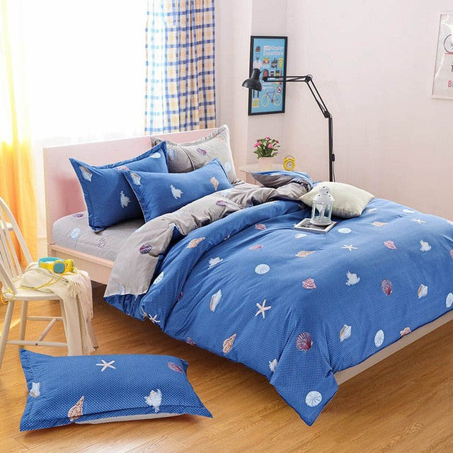 Classic bedding set 4 size grey blue flower bed linens 4pcs/set duvet cover set Pastoral bed sheet AB side duvet cover 5