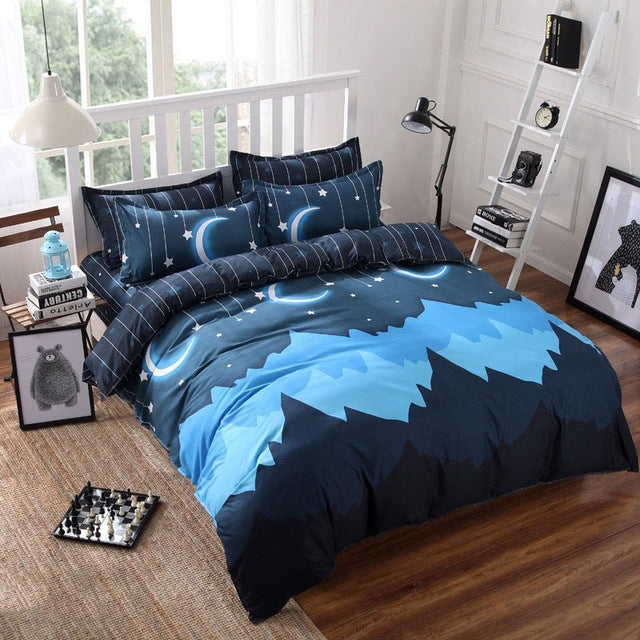 Classic bedding set 4 size grey blue flower bed linens 4pcs/set duvet cover set Pastoral bed sheet AB side duvet cover 5